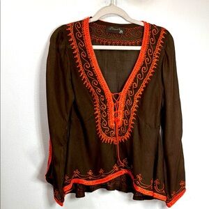 (T6) Donale Carmelite tunic top with orange embroidery, size M, made in France